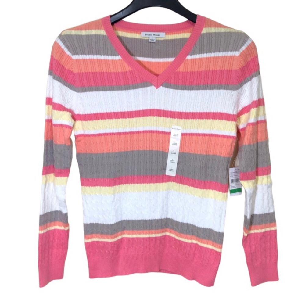 Studio Works Pastel Striped V-neck Pullover Sweater